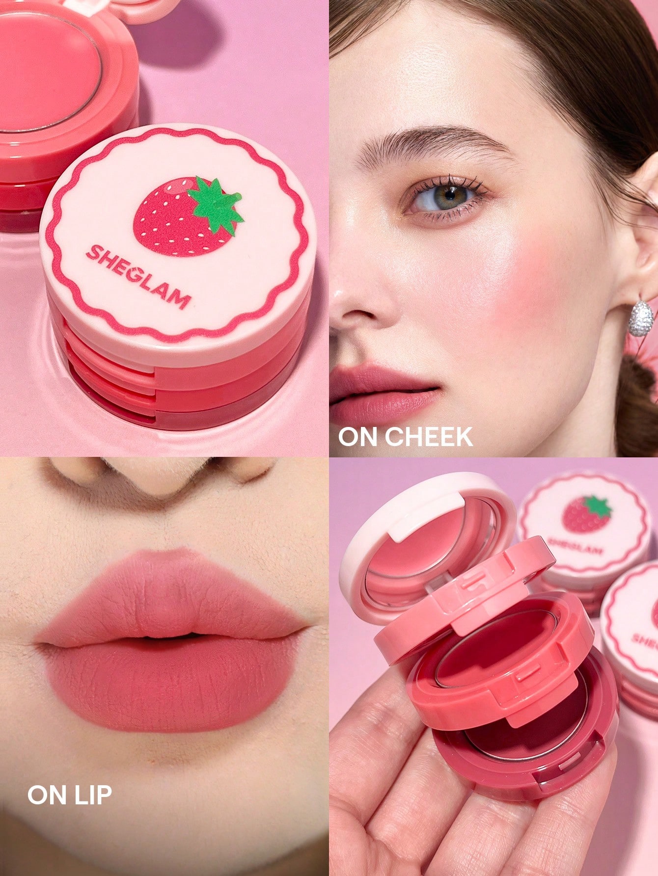 رژ لب و رژگونه 3 طبقه کرمی شیگلم — Strawberry — نمای ۳